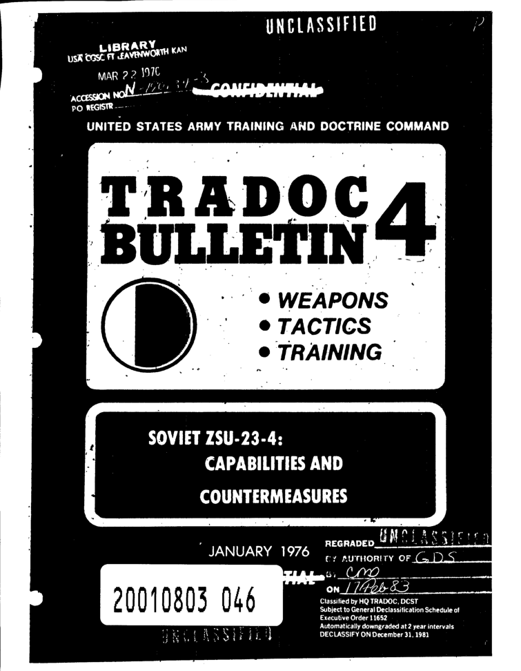 ЗСУ-23-4. Soviet ZSU-23-4. Capabilities and countermeasures. Tradoc bulletin 4. 1976