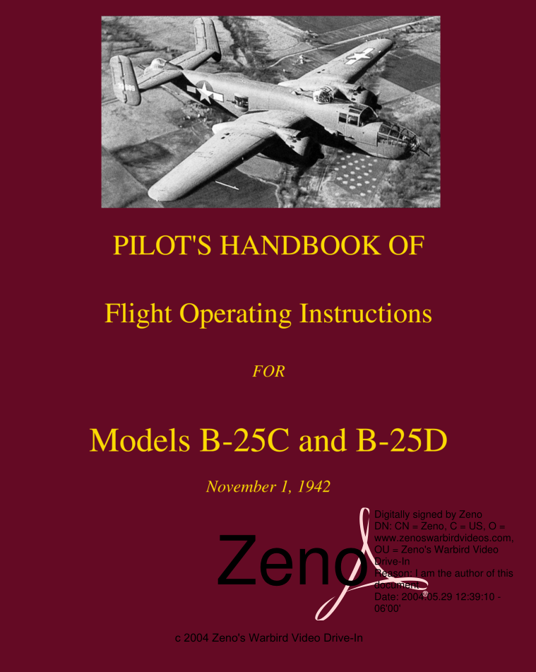 B-25C, B-25D. Самолет B-25C и B-25D. Pilot's handbook of flight operating instructions for models B-25C and B-25D. 1942