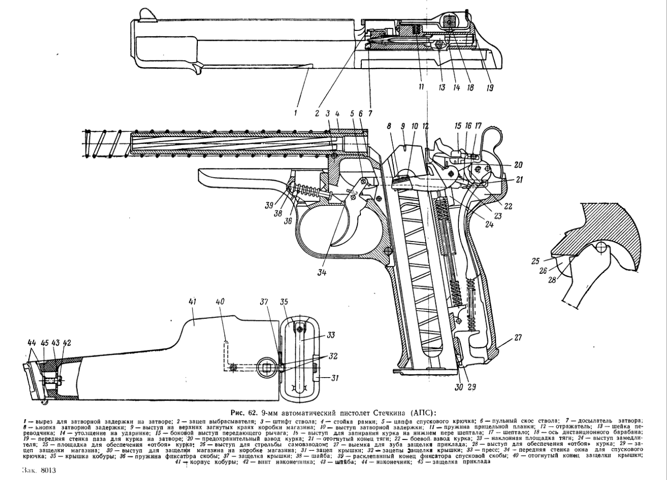 9-мм пистолет Стечкина АПС. Руководство по ремонту. 1958