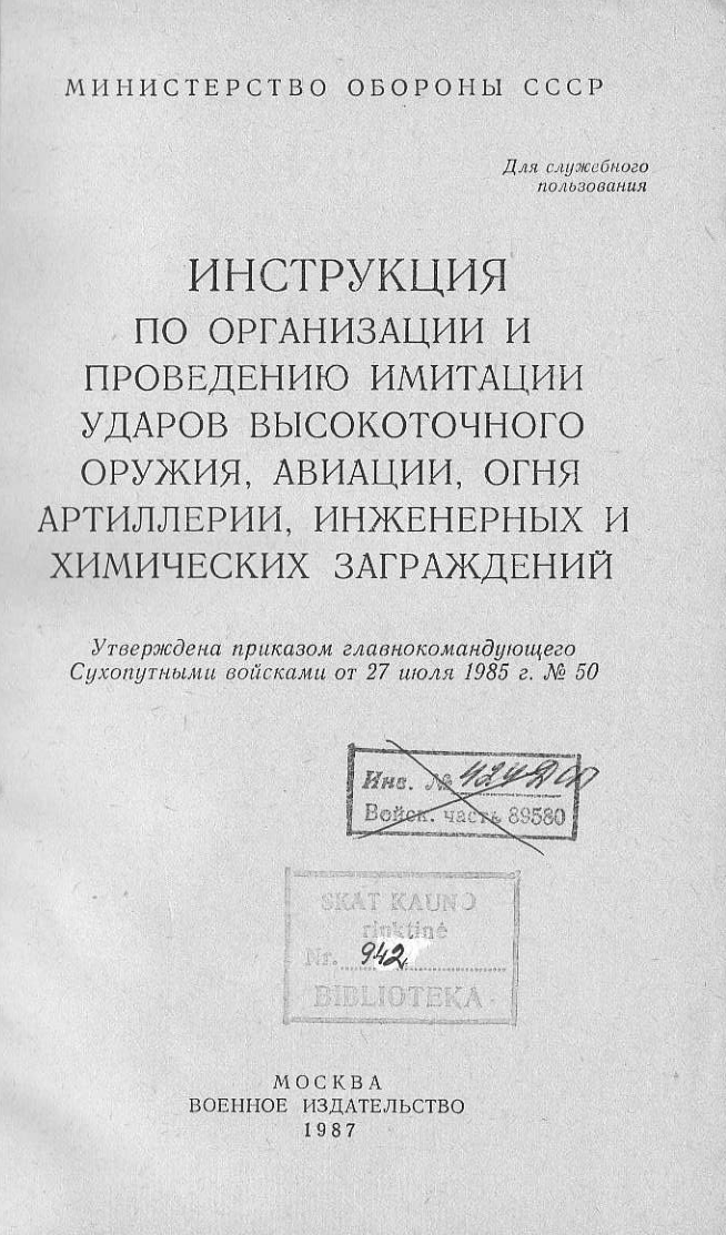 Инструкция по организации и проведению имитации ударов высокоточного оружия, авиации. 1987